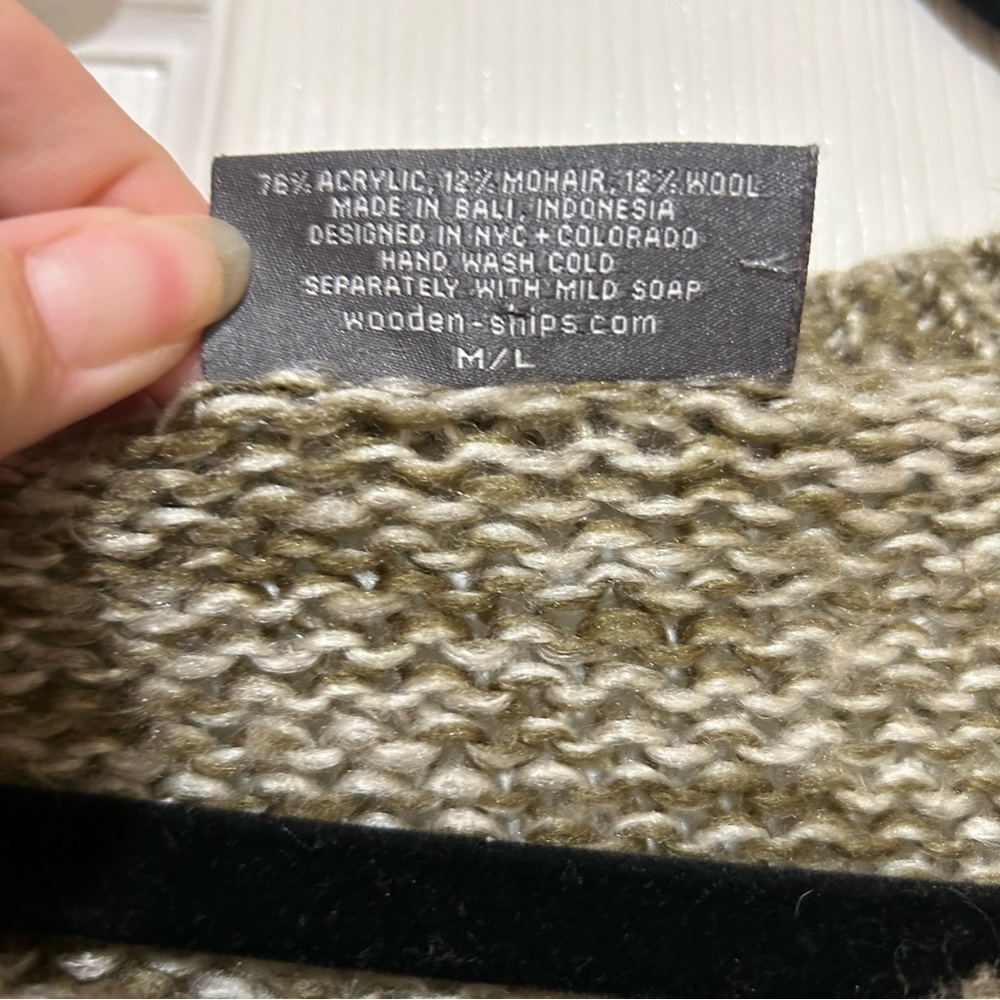 Wooden Ships Chevron Knit Sweater Mohair Wool Blend Fall Thanksgiving Cozy M/L - Picture 4 of 9